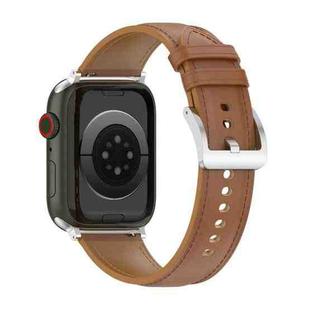 20mm Top Layer Cowhide Sewing Watch Band For Apple Watch Series 8&7 41mm / SE 2&6&SE&5&4 40mm / 3&2&1 38mm(Light Brown)
