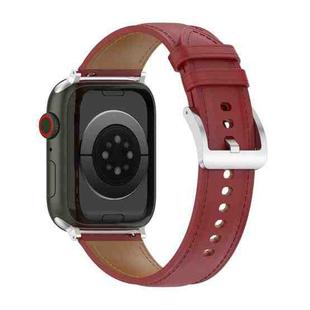 22mm Top Layer Cowhide Sewing Strap For Apple Watch Series 8&7 41mm / SE 2&6&SE&5&4 40mm / 3&2&1 38mm(Red)