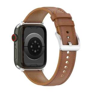 20mm Top Layer Cowhide Sewing Watch Band For Apple Watch Ultra 49mm / Series 8&7 45mm / SE 2&6&SE&5&4 44mm / 3&2&1 42mm(Light Brown)