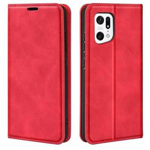 For OPPO Find X5 Retro-skin Magnetic Suction Leather Phone Case(Red)