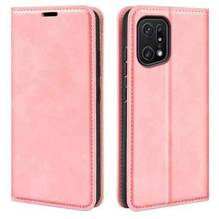 For OPPO Find X5 Pro Retro-skin Magnetic Suction Leather Phone Case(Pink)