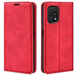 For OPPO Find X5 Pro Retro-skin Magnetic Suction Leather Phone Case(Red)
