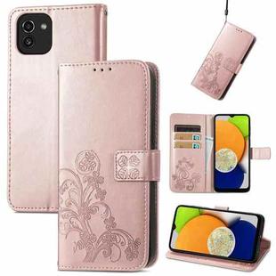 For Samsung Galaxy A03 Four-leaf Clasp Embossed Leather Phone Case(Rose Gold)