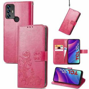 For TCL 30 SE Four-leaf Clasp Embossed Leather Phone Case(Magenta)