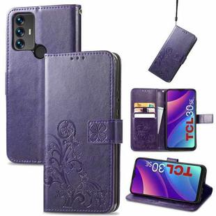 For TCL 30 SE Four-leaf Clasp Embossed Leather Phone Case(Purple)