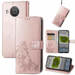 For Nokia X10 Four-leaf Clasp Embossed Leather Phone Case(Rose Gold)