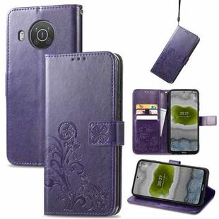 For Nokia X10 Four-leaf Clasp Embossed Leather Phone Case(Purple)
