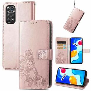 For Xiaomi Redmi Note 11S Four-leaf Clasp Embossed Buckle Leather Phone Case(Rose Gold)
