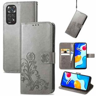 For Xiaomi Redmi Note 11S Four-leaf Clasp Embossed Buckle Leather Phone Case(Grey)