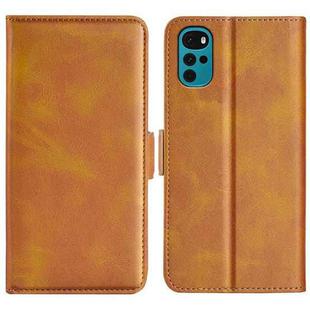 For Motorola Moto G22 4G Dual-side Magnetic Buckle Horizontal Flip Leather Phone Case(Yellow)