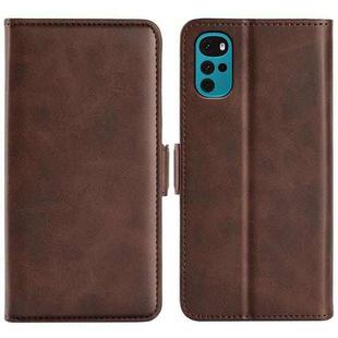 For Motorola Moto G22 4G Dual-side Magnetic Buckle Horizontal Flip Leather Phone Case(Brown)