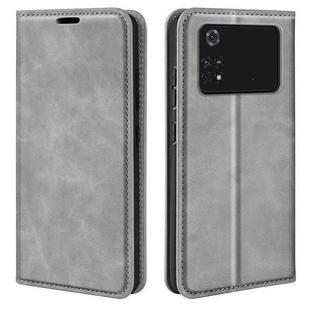For Xiaomi Poco M4 Pro 4G Retro-skin Magnetic Suction Leather Phone Case(Grey)