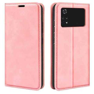 For Xiaomi Poco M4 Pro 4G Retro-skin Magnetic Suction Leather Phone Case(Pink)