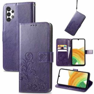 For Samsung Galaxy A13 4G Four-leaf Clasp Embossed Buckle Leather Phone Case(Purple)