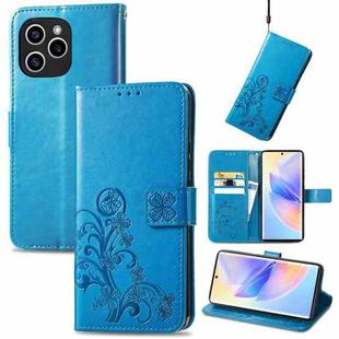 For Honor 60 SE Four-leaf Clasp Embossed Buckle Leather Phone Case(Blue)