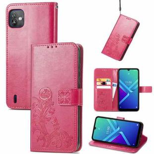 For Wiko Y82 Four-leaf Clasp Embossed Buckle Leather Phone Case(Magenta)