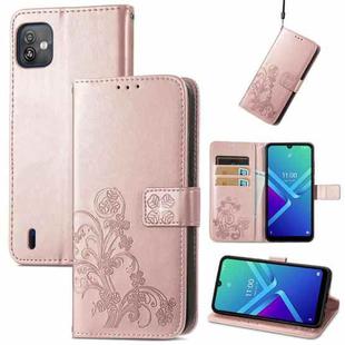 For Wiko Y82 Four-leaf Clasp Embossed Buckle Leather Phone Case(Rose Gold)