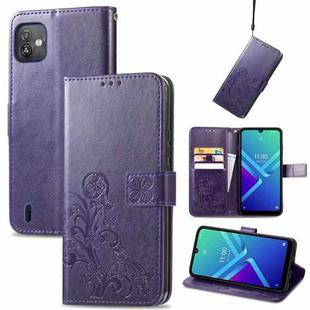 For Wiko Y82 Four-leaf Clasp Embossed Buckle Leather Phone Case(Purple)