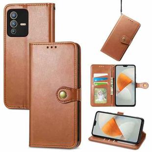 For vivo S12 Solid Color Leather Buckle Phone Case(Brown)