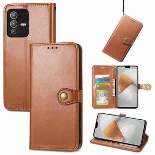 For vivo S12 Pro Solid Color Leather Buckle Phone Case(Brown)