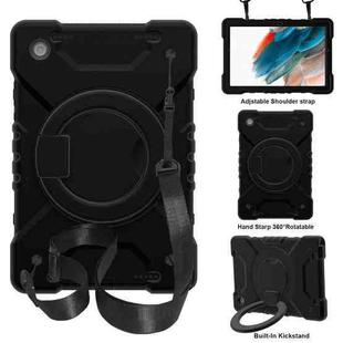 For Samsung Galaxy Tab A8 10.5 2021 X200 / X205 360 Rotation PC+Silicone Tablet Case with Shoulder Strap(Black+Black)