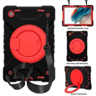 For Samsung Galaxy Tab A8 10.5 2021 X200 / X205 360 Rotation PC+Silicone Tablet Case with Shoulder Strap(Black+Red)