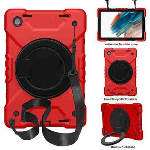 For Samsung Galaxy Tab A8 10.5 2021 X200 / X205 360 Rotation PC+Silicone Tablet Case with Shoulder Strap(Red+Black)