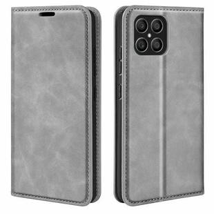 For Honor X8 Retro-skin Magnetic Suction Leather Phone Case(Grey)