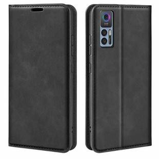 For TCL 30 5G / 30+ Retro-skin  Magnetic Suction Leather Phone Case(Black)