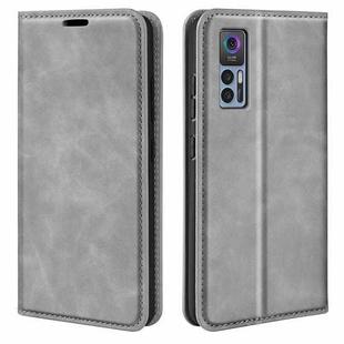 For TCL 30 5G / 30+ Retro-skin  Magnetic Suction Leather Phone Case(Grey)