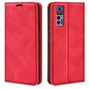 For TCL 30 5G / 30+ Retro-skin  Magnetic Suction Leather Phone Case(Red)