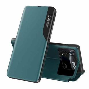 For Xiaomi Poco M4 Pro 4G Side Display Flip  Leather Phone Case with Holder(Green)