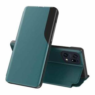 For OPPO Find X5 Side Display Flip Magnetic Leather Phone Case with Holder(Green)