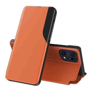 For OPPO Find X5 Side Display Flip Magnetic Leather Phone Case with Holder(Orange)