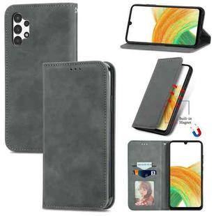 For Samsung Galaxy A13 4G Retro Skin Feel Magnetic Horizontal Flip Leather Phone Case(Gray)