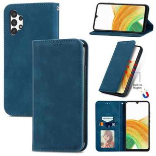 For Samsung Galaxy A13 4G Retro Skin Feel Magnetic Horizontal Flip Leather Phone Case(Blue)
