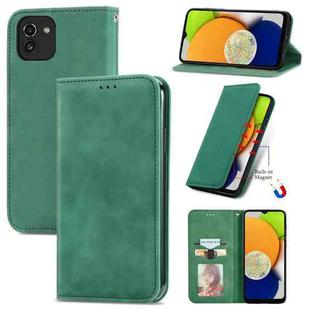 For Samsung Galaxy A03 Global 164mm Retro Skin Feel Magnetic Horizontal Flip Leather Phone Case(Green)