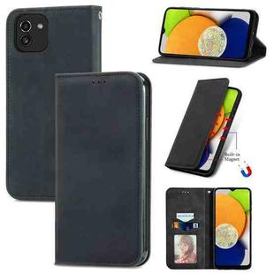 For Samsung Galaxy A03 EU 166mm Retro Skin Feel Magnetic Horizontal Flip Leather Phone Case(Black)
