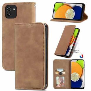 For Samsung Galaxy A03 EU 166mm Retro Skin Feel Magnetic Horizontal Flip Leather Phone Case(Brown)