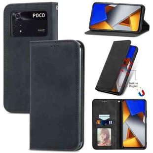 For Xiaomi Poco M4 Pro Retro Skin Feel Magnetic Flip Leather Phone Case(Black)