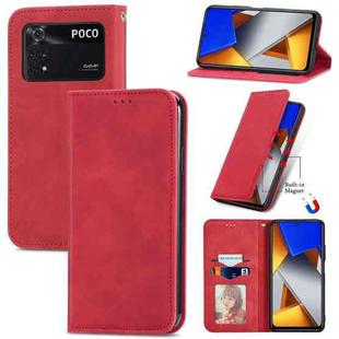 For Xiaomi Poco M4 Pro Retro Skin Feel Magnetic Flip Leather Phone Case(Red)