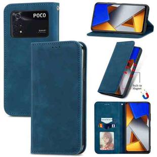 For Xiaomi Poco M4 Pro Retro Skin Feel Magnetic Flip Leather Phone Case(Blue)