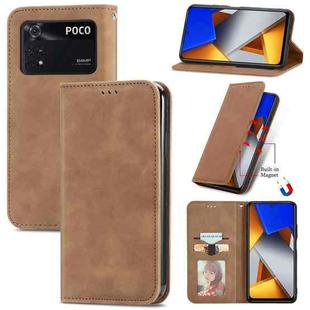 For Xiaomi Poco M4 Pro Retro Skin Feel Magnetic Flip Leather Phone Case(Brown)