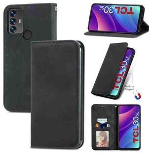 For TCL 30 SE Retro Skin Feel Magnetic Horizontal Flip Leather Phone Case(Black)