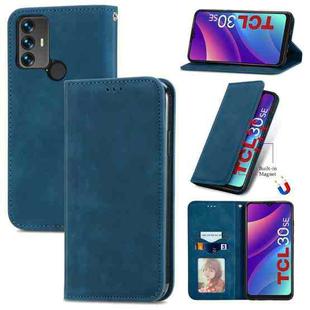 For TCL 30 SE Retro Skin Feel Magnetic Horizontal Flip Leather Phone Case(Blue)