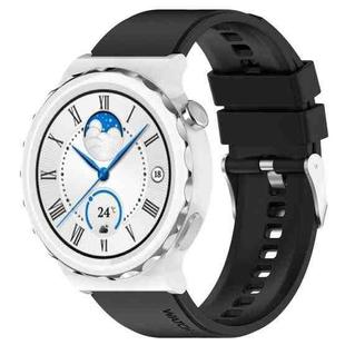 For Huawei Watch GT 3 Pro 43mm 20mm Protruding Head Silver Buckle Silicone Watch Band(Black)