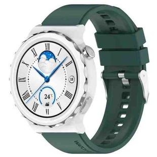 For Huawei Watch GT 3 Pro 43mm 20mm Protruding Head Silver Buckle Silicone Watch Band(Dark Green)