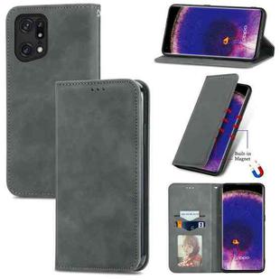 For OPPO Find X5 Pro Retro Skin Feel Magnetic Horizontal Flip Leather Phone Case(Gray)