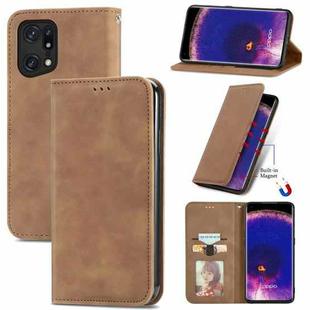 For OPPO Find X5 Pro Retro Skin Feel Magnetic Horizontal Flip Leather Phone Case(Brown)