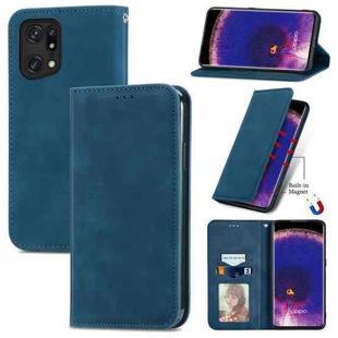 For OPPO Find X5 Retro Skin Feel Magnetic Horizontal Flip Leather Phone Case(Blue)